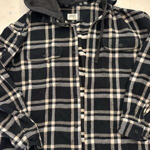 AE Black and White Plaid Hooded Shirt
